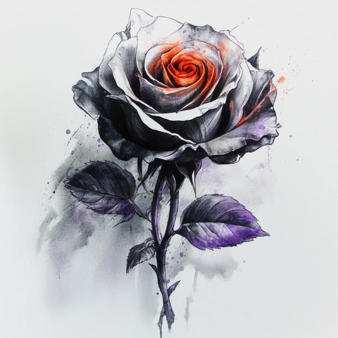 黑白灰玫瑰与紫橙色点缀