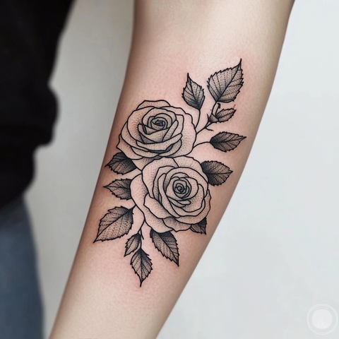 右内臂三朵玫瑰纹身