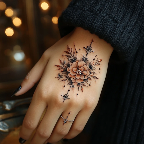 手腕纹身玫瑰蝴蝶十字架