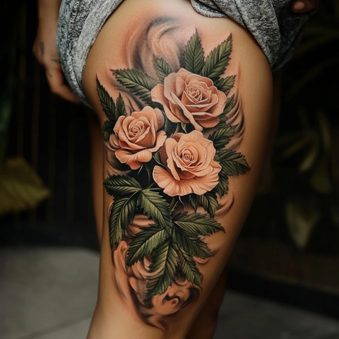 玫瑰大麻叶烟雾纹身