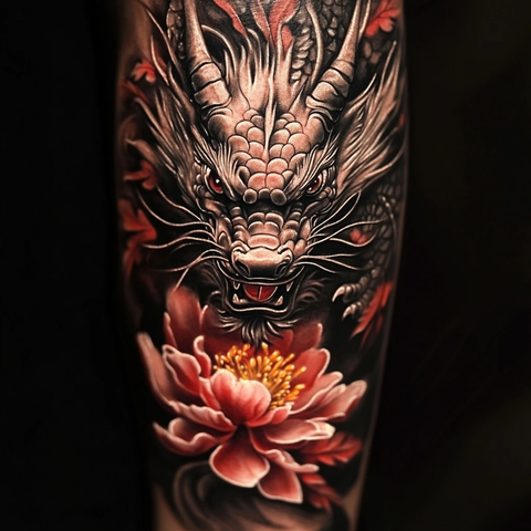 龙纹汉雅面具牡丹纹身