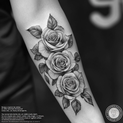 缠绕玫瑰花前臂纹身