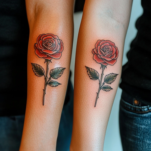 玫瑰纹身两人手臂同款