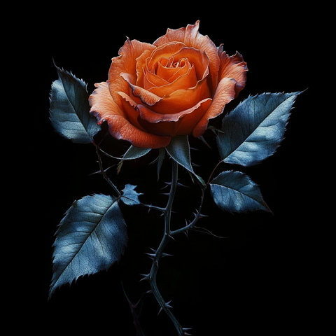 深秋橙玫瑰与绿蓝叶藤蔓