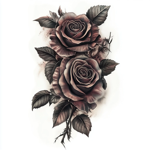 哥特风复古玫瑰纹身设计