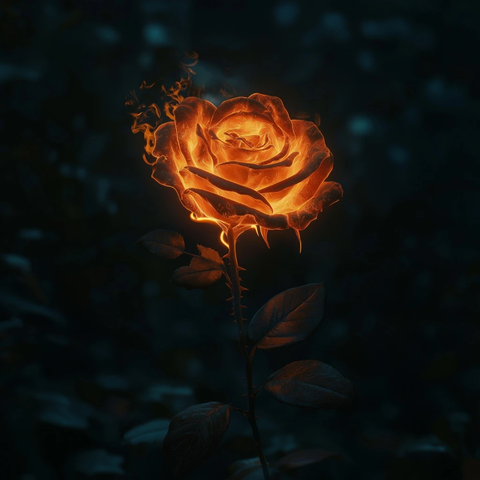 午夜花园中的火焰玫瑰