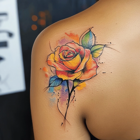 玫瑰纹身水彩风格肩部