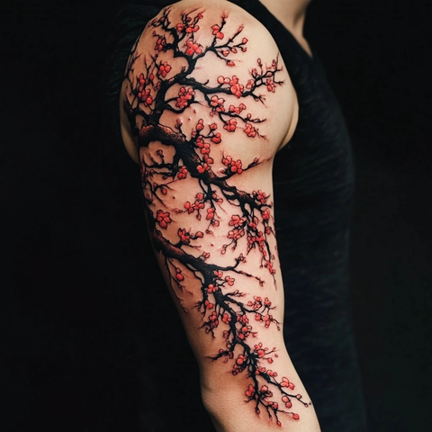 樱桃枝条手臂全刺青