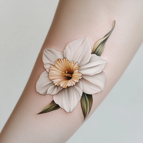 白色水仙流动纹身设计