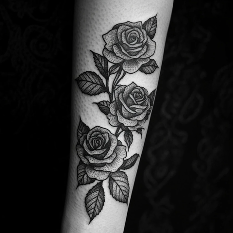 右内臂三朵玫瑰刺青设计