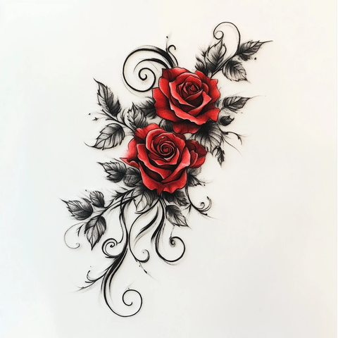 玫瑰藤蔓纹身图案