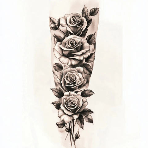 玫瑰纹身火焰设计