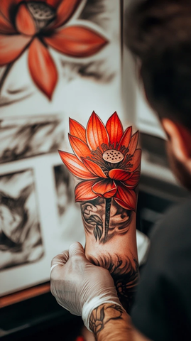红莲花纹身创作过程