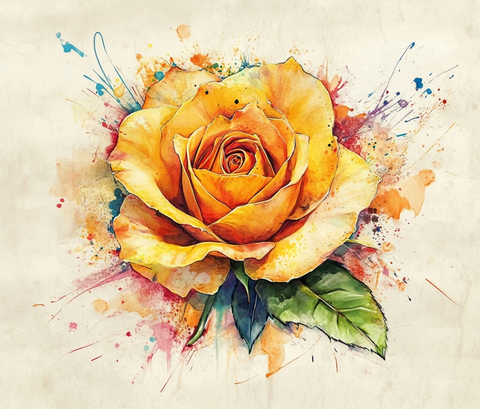 黄玫瑰彩色墨水画