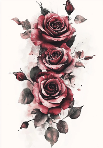 红粉玫瑰白背景纹身设计