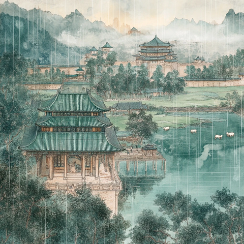 古雅楼阁与山水之韵