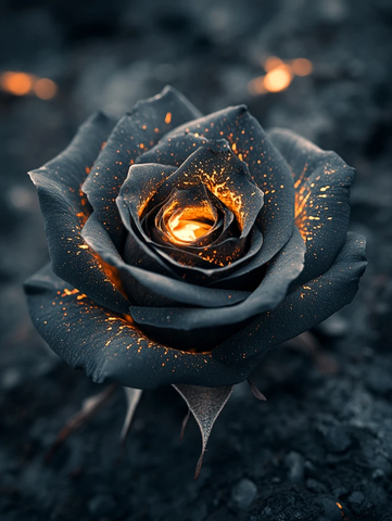 闪电击中黑玫瑰与金色花