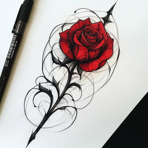 红黑哥特玫瑰线条画