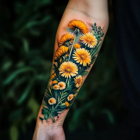 彩色纹身手臂上蒲公英