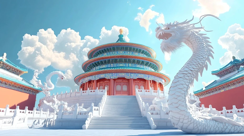 天坛建筑前的巨龙雕塑景象
