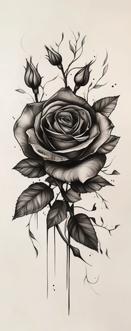 黑色玫瑰与花蕾线条画