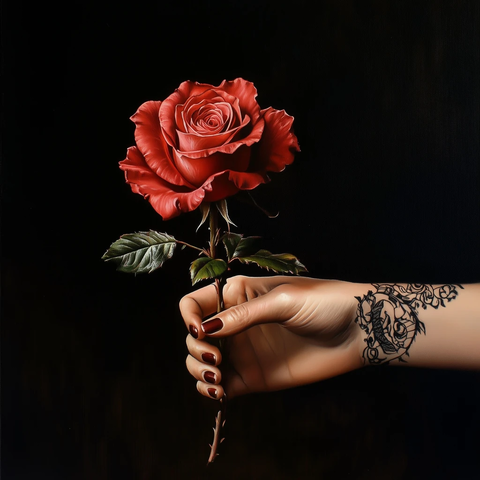 女人手握玫瑰花
