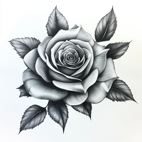 黑灰玫瑰纹身图案