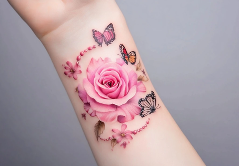 玫瑰蝴蝶纹身珠串手链