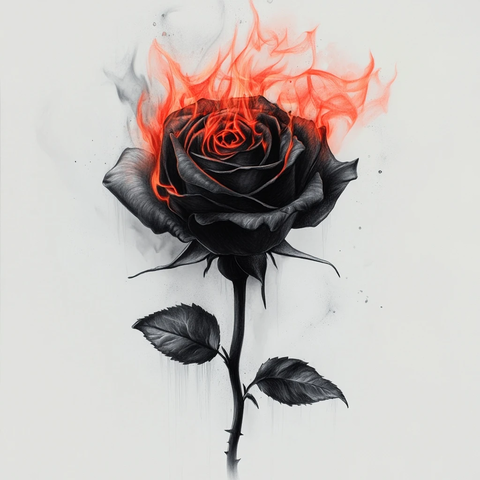 黑玫瑰与红色火焰图案