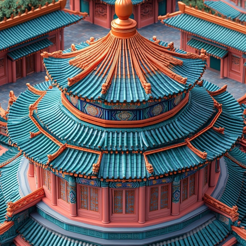 传统建筑俯瞰图多层屋顶结构精美绝伦