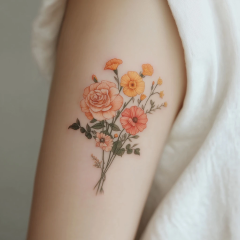 玫瑰万寿菊康乃馨水仙花束