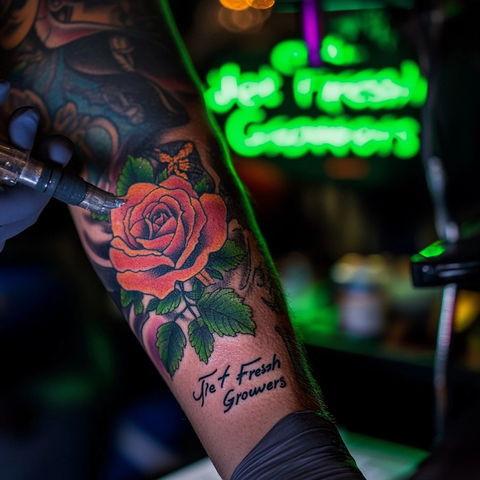 纹身师为客户纹制玫瑰图案