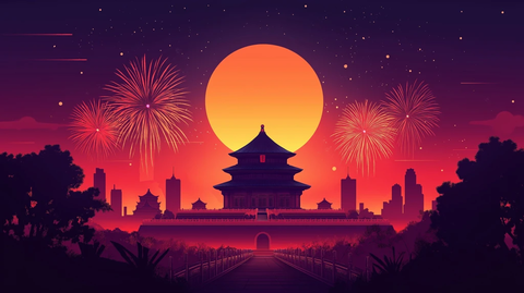 天坛古建筑夜景烟花盛放的壮丽景观