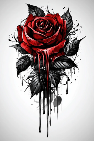 金属液滴红玫瑰暗黑纹身