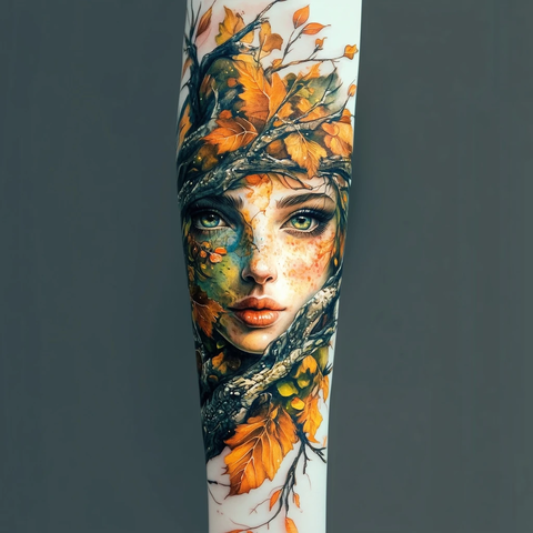 水彩干画法树精女性图案