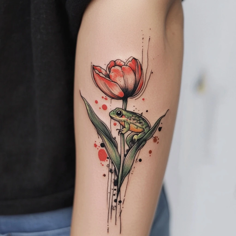 水彩青蛙与黑郁金香