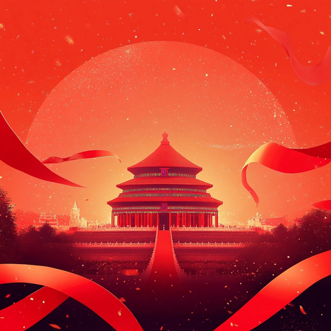 天坛建筑景观红色丝带飞扬喜庆氛围