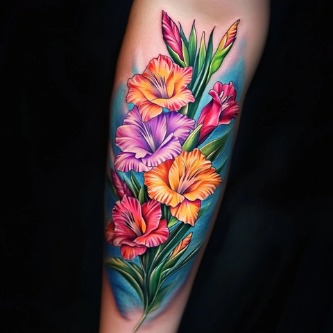 剑百合盛开花朵纹身设计