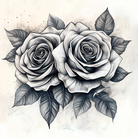 黑灰玫瑰风格纹身设计