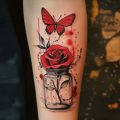 红玫瑰玻璃罐红蝶飞