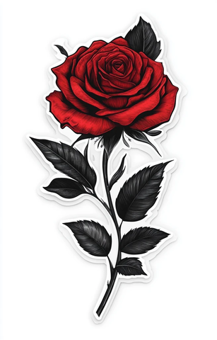 红玫瑰黑叶矢量贴纸