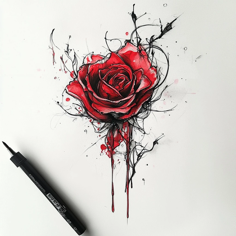 融化红玫瑰纹身概念