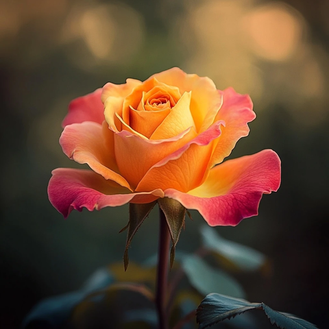 金色暮光下盛开的玫瑰