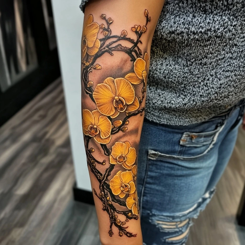 兰花树纹身手臂设计