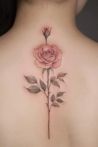 玫瑰花纹身背部设计