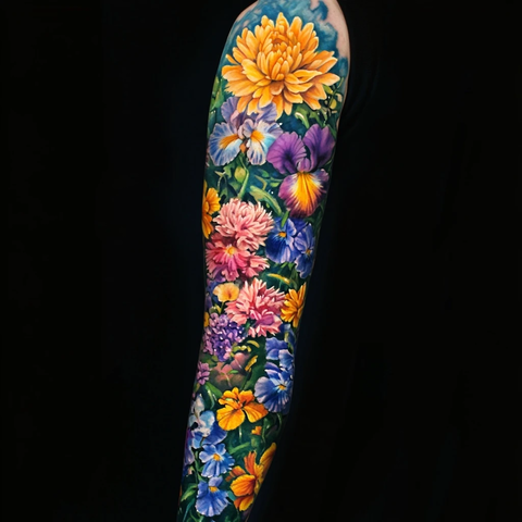 菊花鸢尾康乃馨罂粟花纹身