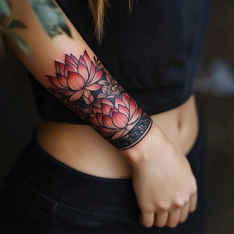 莲花纹身手环特写