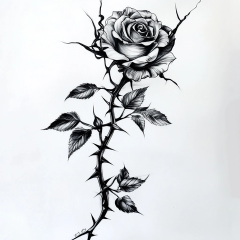 黑灰暗黑玫瑰刺青图案