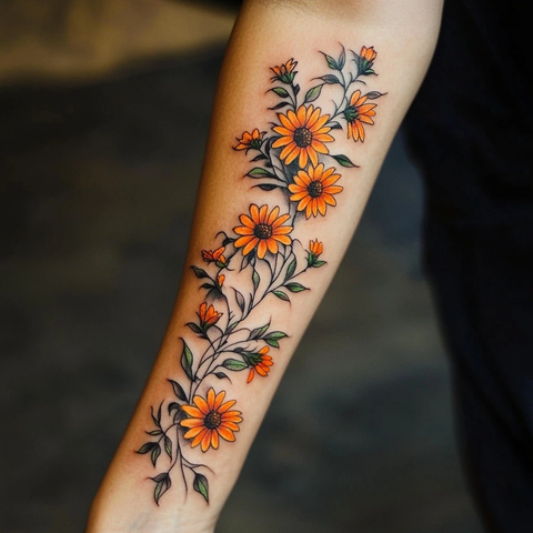 藤蔓缠绕前臂星辰花纹身