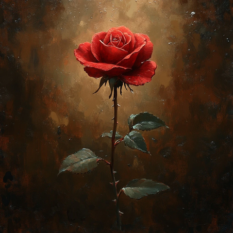 单朵红玫瑰带一刺